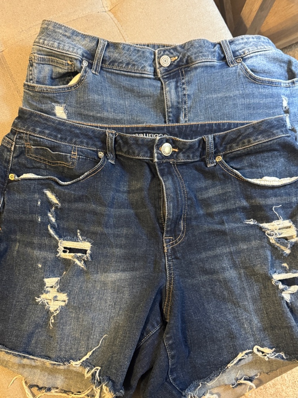 Distressed Maurices Shorts - Dark & Medium Blue Two-Pack